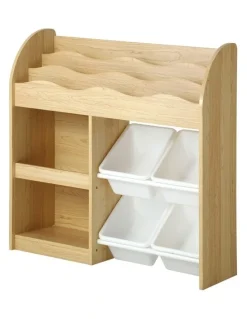 Oikiture Oikiture Kids Bookshelf 4 Bins Toy Box Storage Organiser Display Shelf