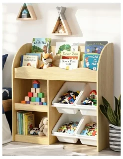 Oikiture Oikiture Kids Bookshelf 4 Bins Toy Box Storage Organiser Display Shelf