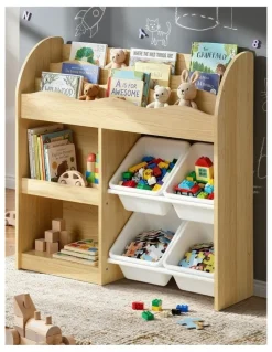 Oikiture Oikiture Kids Bookshelf 4 Bins Toy Box Storage Organiser Display Shelf