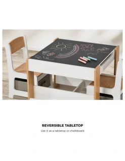 Oikiture Oikiture Kids Table and Chairs Set Chalkboard Drawing Toys Storage Bookshelf