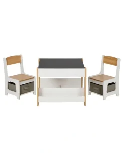 Oikiture Oikiture Kids Table and Chairs Set Chalkboard Drawing Toys Storage Bookshelf