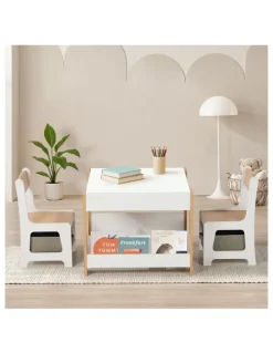 Oikiture Oikiture Kids Table and Chairs Set Chalkboard Drawing Toys Storage Bookshelf