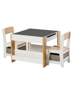 Oikiture Oikiture Kids Table and Chairs Set Chalkboard Drawing Toys Storage Bookshelf