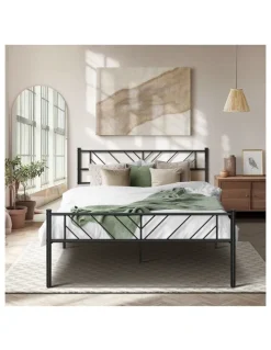 Oikiture Oikiture Metal Bed Frame Double Size Bed Base Platform Black