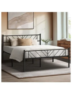 Oikiture Oikiture Metal Bed Frame Double Size Bed Base Platform Black