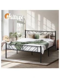 Oikiture Oikiture Metal Bed Frame Double Size Bed Base Platform Black