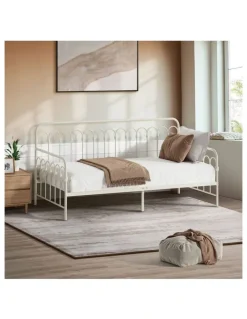 Oikiture Oikiture Metal Daybed Frame Single Size Sofa Bed Steel Slat Support Beige