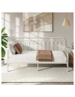 Oikiture Oikiture Metal Daybed Frame Single Size Sofa Bed Steel Slat Support Beige