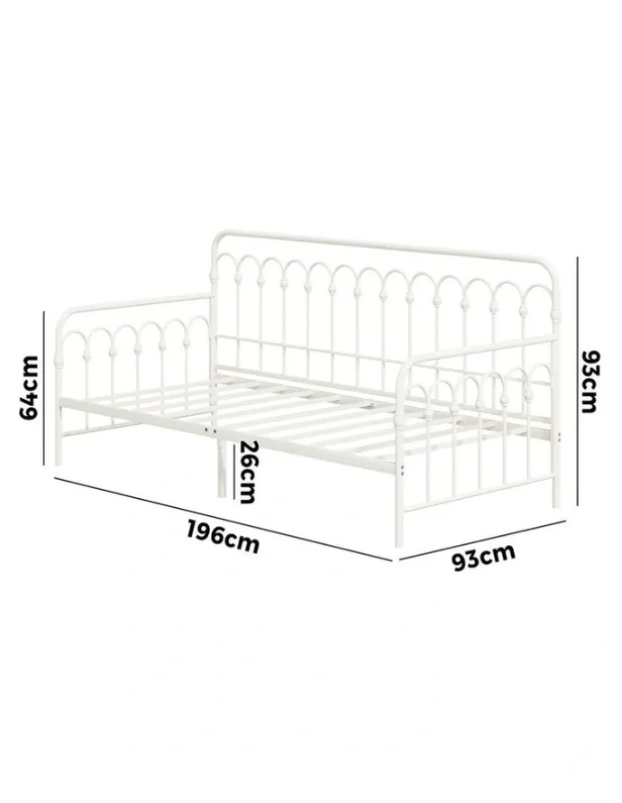 Oikiture Oikiture Metal Daybed Frame Single Size Sofa Bed Steel Slat Support Beige