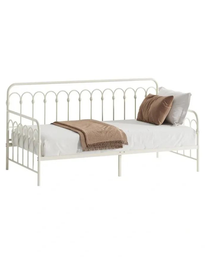 Oikiture Oikiture Metal Daybed Frame Single Size Sofa Bed Steel Slat Support Beige