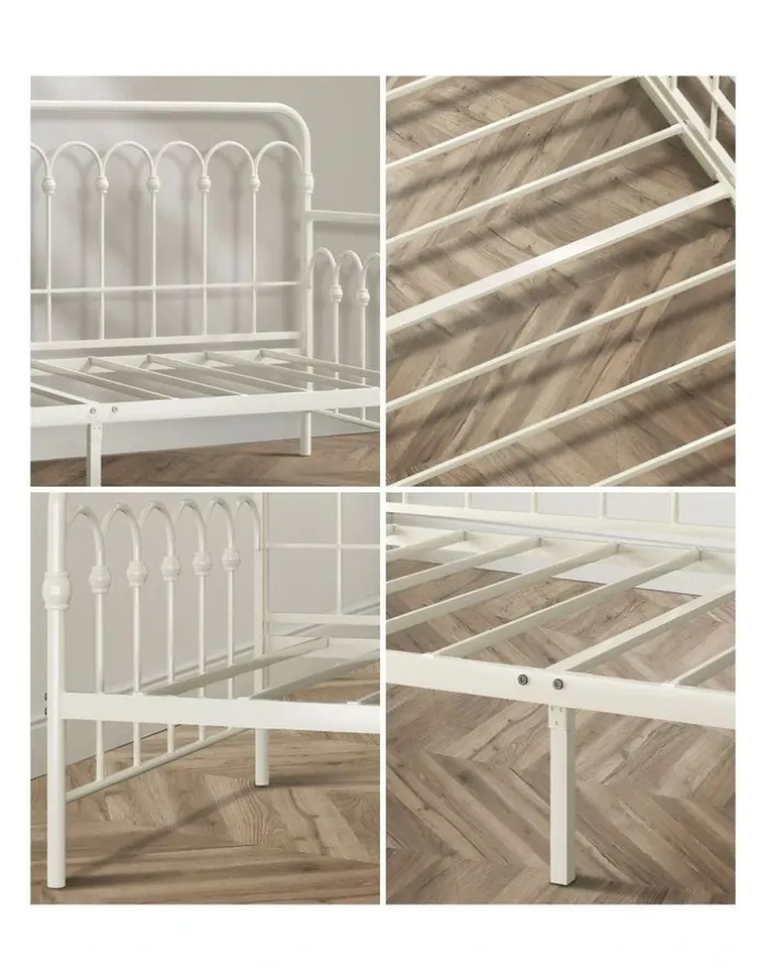 Oikiture Oikiture Metal Daybed Frame Single Size Sofa Bed Steel Slat Support Beige