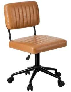 Oikiture Oikiture Mid Back Armless Office Chair Swivel Computer Gaming Seat Leather Brown