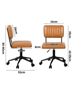 Oikiture Oikiture Mid Back Armless Office Chair Swivel Computer Gaming Seat Leather Brown