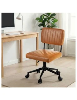 Oikiture Oikiture Mid Back Armless Office Chair Swivel Computer Gaming Seat Leather Brown
