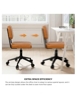 Oikiture Oikiture Mid Back Armless Office Chair Swivel Computer Gaming Seat Leather Brown