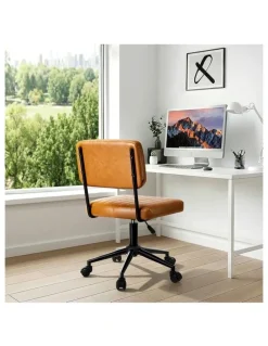 Oikiture Oikiture Mid Back Armless Office Chair Swivel Computer Gaming Seat Leather Brown