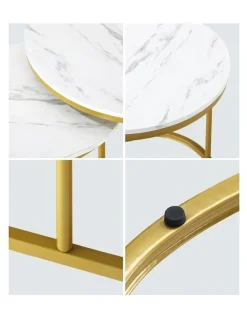 Oikiture Oikiture Set of 2 Coffee Table Round Oval Marble-like Nesting Side Tables Gold