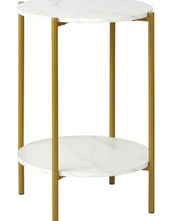 Oikiture Oikiture Side End Table Coffee Sofa Bedside Nightstand Marble-like Round Gold