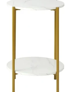 Oikiture Oikiture Side End Table Coffee Sofa Bedside Nightstand Marble-like Round Gold