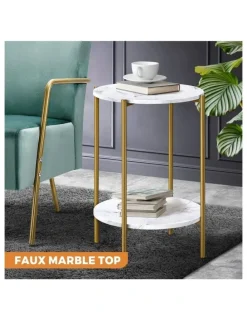 Oikiture Oikiture Side End Table Coffee Sofa Bedside Nightstand Marble-like Round Gold