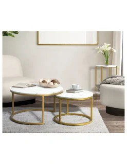 Oikiture Oikiture Side End Table Coffee Sofa Bedside Nightstand Marble-like Round Gold