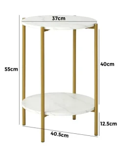 Oikiture Oikiture Side End Table Coffee Sofa Bedside Nightstand Marble-like Round Gold