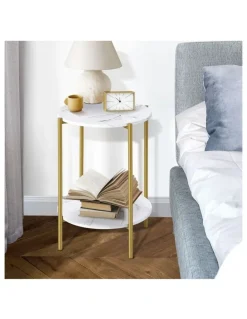 Oikiture Oikiture Side End Table Coffee Sofa Bedside Nightstand Marble-like Round Gold