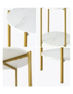 Oikiture Oikiture Side End Table Coffee Sofa Bedside Nightstand Marble-like Round Gold
