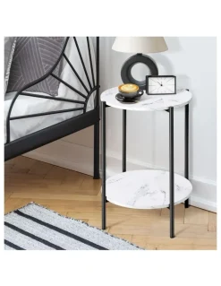 Oikiture Oikiture Side End Table Coffee Sofa Bedside Nightstand Marble-like Round Black