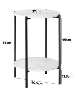 Oikiture Oikiture Side End Table Coffee Sofa Bedside Nightstand Marble-like Round Black