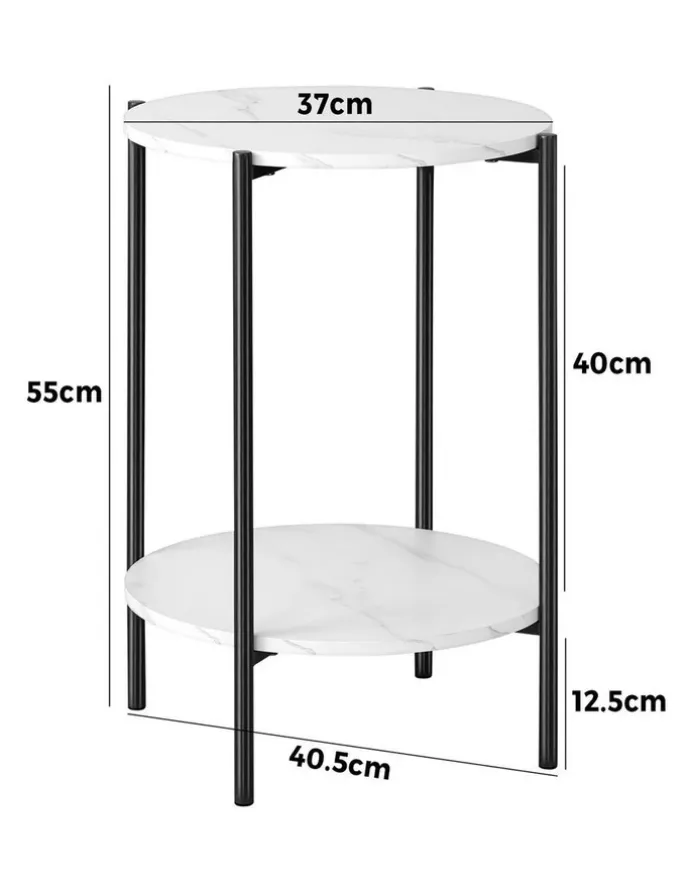 Oikiture Oikiture Side End Table Coffee Sofa Bedside Nightstand Marble-like Round Black