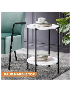 Oikiture Oikiture Side End Table Coffee Sofa Bedside Nightstand Marble-like Round Black