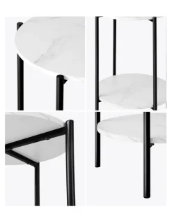Oikiture Oikiture Side End Table Coffee Sofa Bedside Nightstand Marble-like Round Black