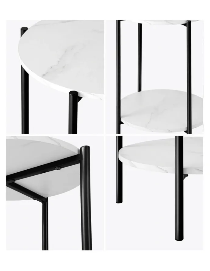 Oikiture Oikiture Side End Table Coffee Sofa Bedside Nightstand Marble-like Round Black