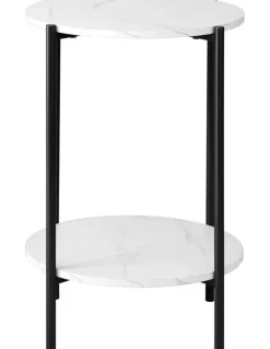 Oikiture Oikiture Side End Table Coffee Sofa Bedside Nightstand Marble-like Round Black