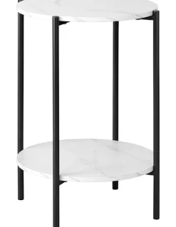 Oikiture Oikiture Side End Table Coffee Sofa Bedside Nightstand Marble-like Round Black