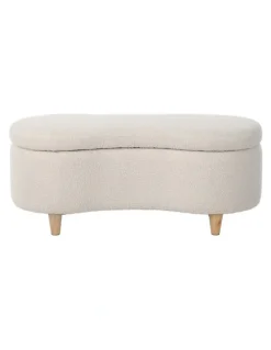 Oikiture Oikiture Storage Ottoman Cashew Foot Stool Teddy Boucle Chest Bench Blanket Box