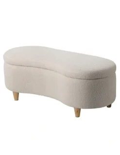 Oikiture Oikiture Storage Ottoman Cashew Foot Stool Teddy Boucle Chest Bench Blanket Box