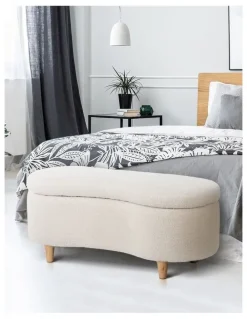 Oikiture Oikiture Storage Ottoman Cashew Foot Stool Teddy Boucle Chest Bench Blanket Box