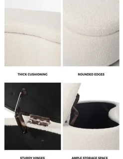 Oikiture Oikiture Storage Ottoman Cashew Foot Stool Teddy Boucle Chest Bench Blanket Box