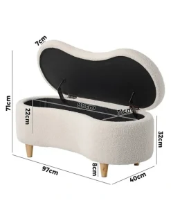 Oikiture Oikiture Storage Ottoman Cashew Foot Stool Teddy Boucle Chest Bench Blanket Box