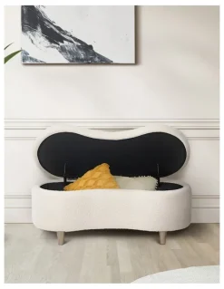 Oikiture Oikiture Storage Ottoman Cashew Foot Stool Teddy Boucle Chest Bench Blanket Box