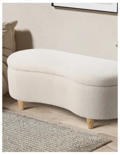 Oikiture Oikiture Storage Ottoman Cashew Foot Stool Teddy Boucle Chest Bench Blanket Box