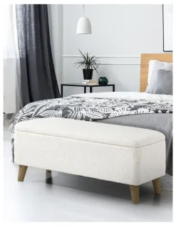 Oikiture Oikiture Storage Ottoman Blanket Box Chest Toy Foot Stool Sherpa White