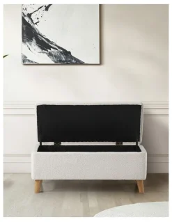 Oikiture Oikiture Storage Ottoman Blanket Box Chest Toy Foot Stool Sherpa White