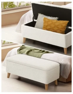 Oikiture Oikiture Storage Ottoman Blanket Box Chest Toy Foot Stool Sherpa White