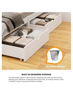 Oikiture Oikiture Wooden Bed Frame King Single Base with Trundle Storage Drawers White