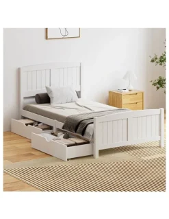 Oikiture Oikiture Wooden Bed Frame King Single Base with Trundle Storage Drawers White