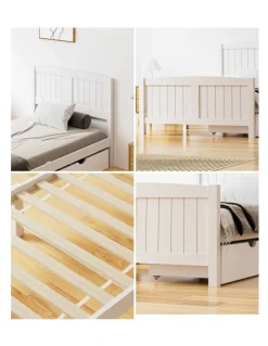 Oikiture Oikiture Wooden Bed Frame King Single Base with Trundle Storage Drawers White