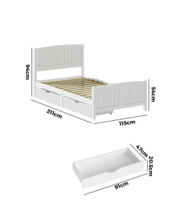 Oikiture Oikiture Wooden Bed Frame King Single Base with Trundle Storage Drawers White